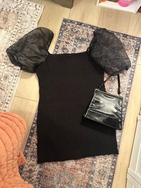 Forever 21 Black Puff-Sleeve Smocked Mini Dress
